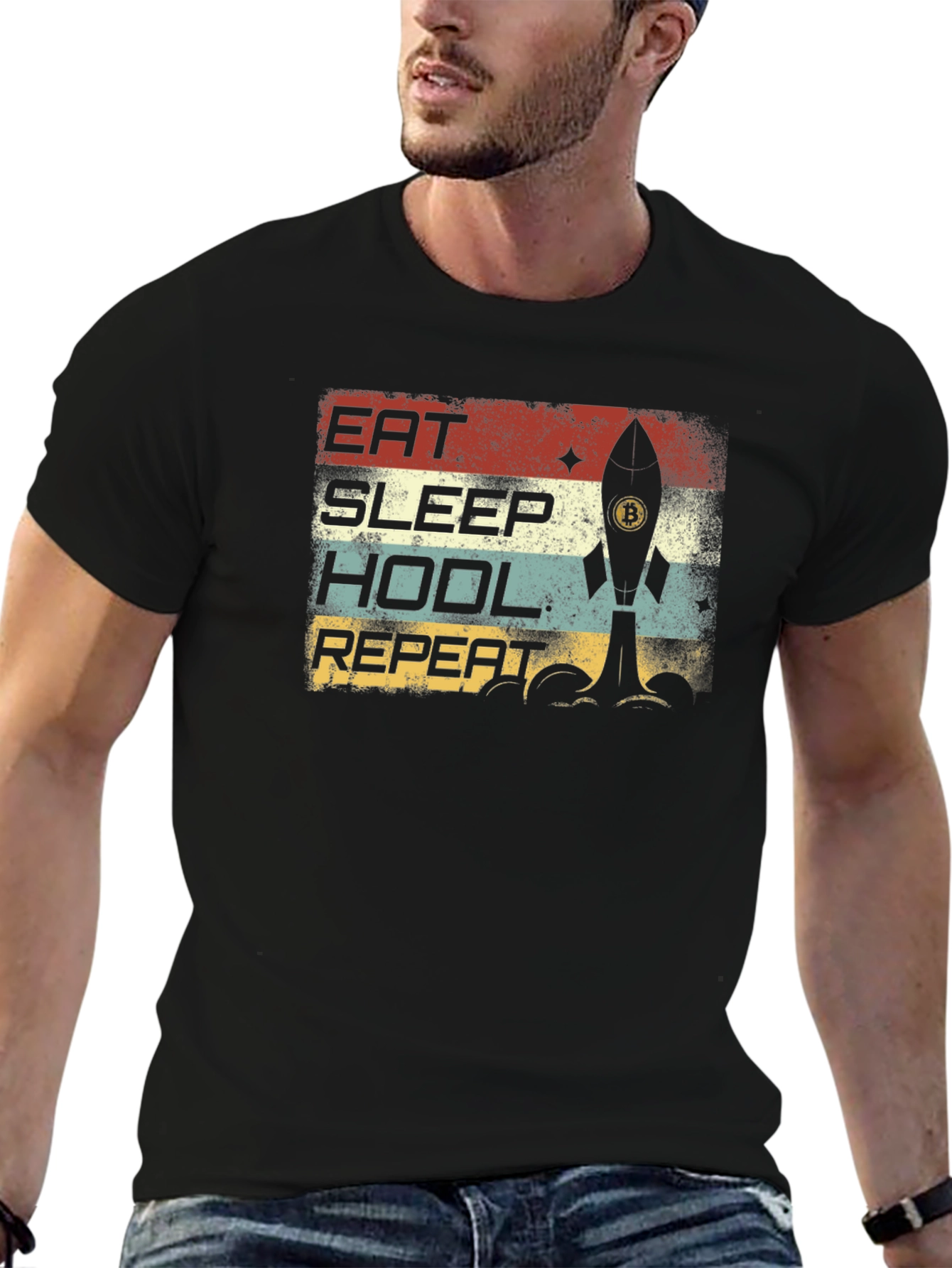 Eat Sleep HODL Repeat Bitcoin Rocket T-Shirt