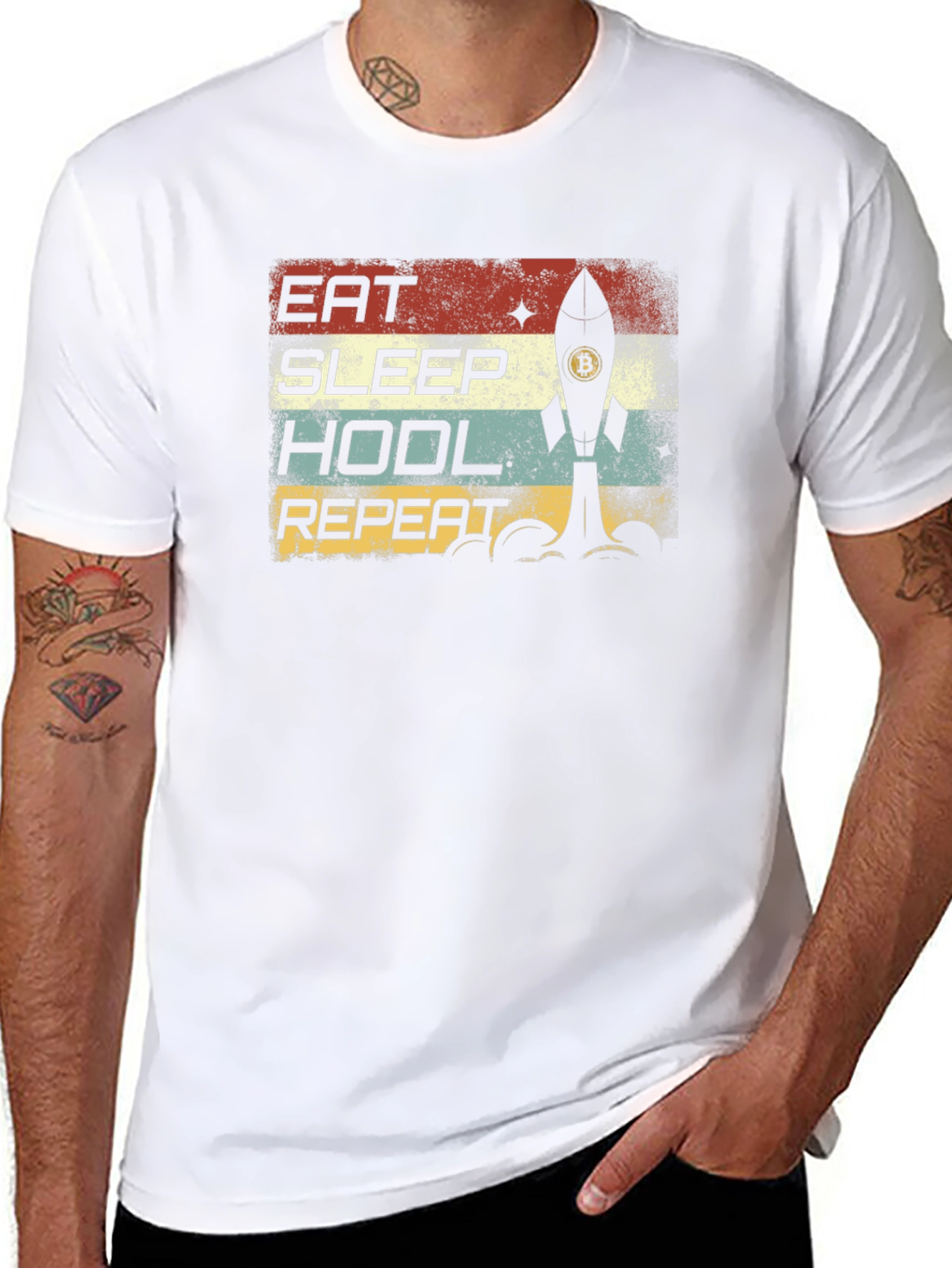 Eat Sleep HODL Repeat Bitcoin Rocket T-Shirt