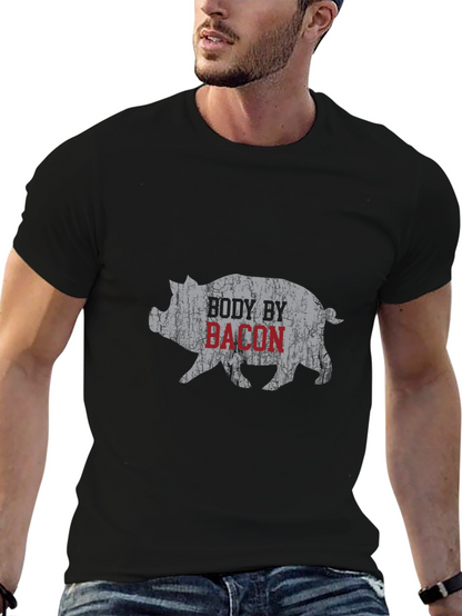 Body By Bacon Graphic Tee - Funny Pig T-Shirt