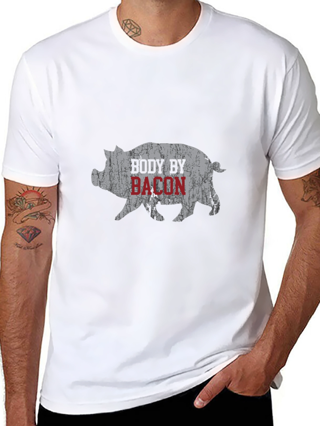 Body By Bacon Graphic Tee - Funny Pig T-Shirt