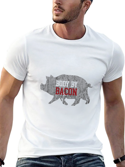 Body By Bacon Graphic Tee - Funny Pig T-Shirt