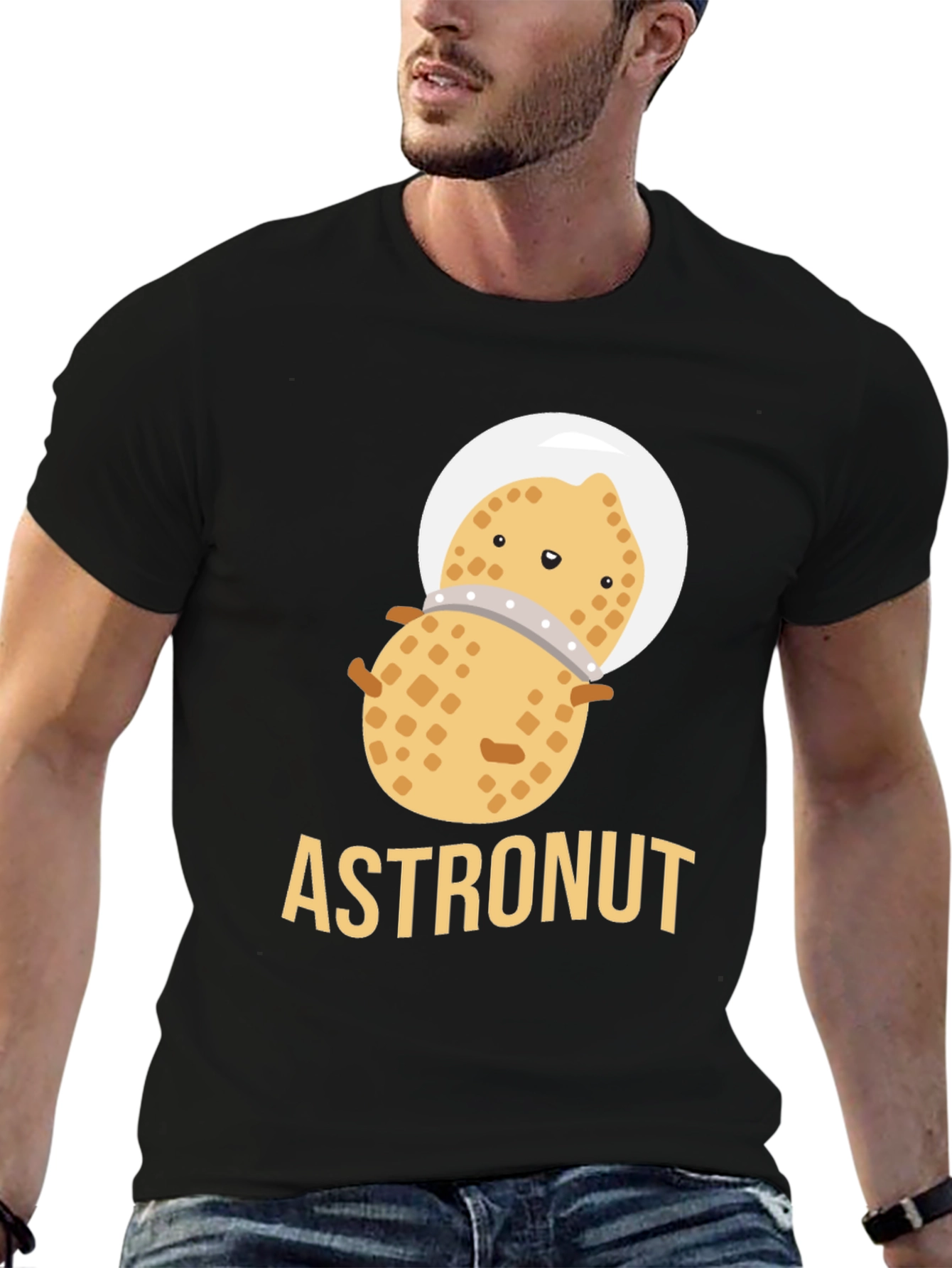 Astronaut Peanut Graphic T-Shirt - Black Cotton Tee