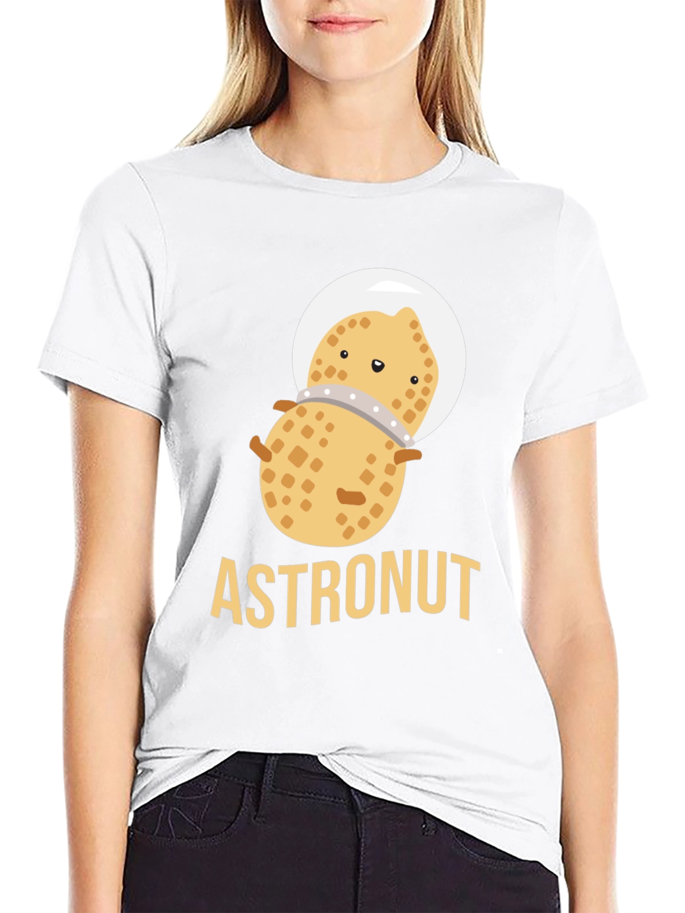 Astronaut Peanut Graphic T-Shirt - Black Cotton Tee