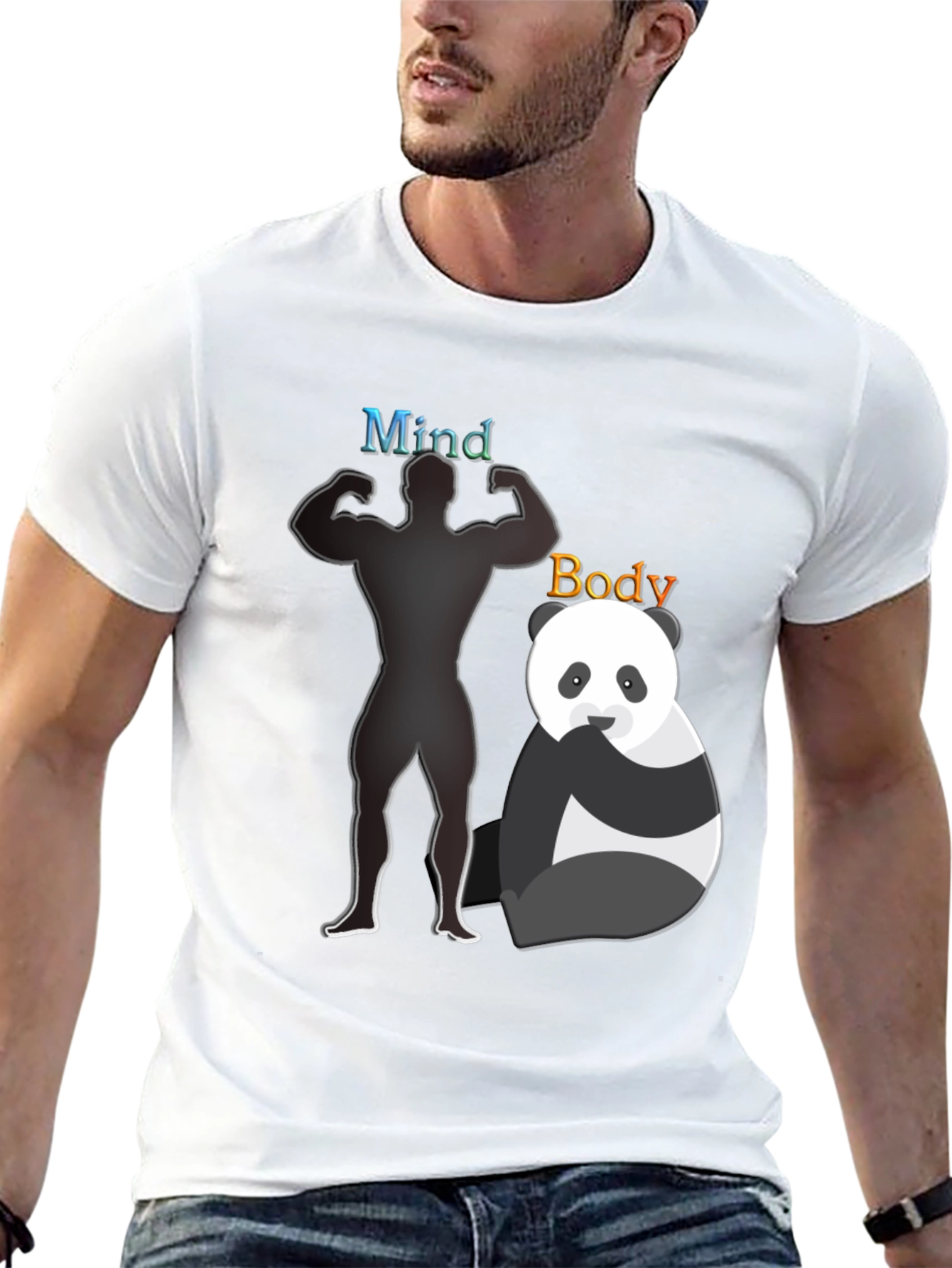Mind and Body T-Shirt - Panda and Gym Design