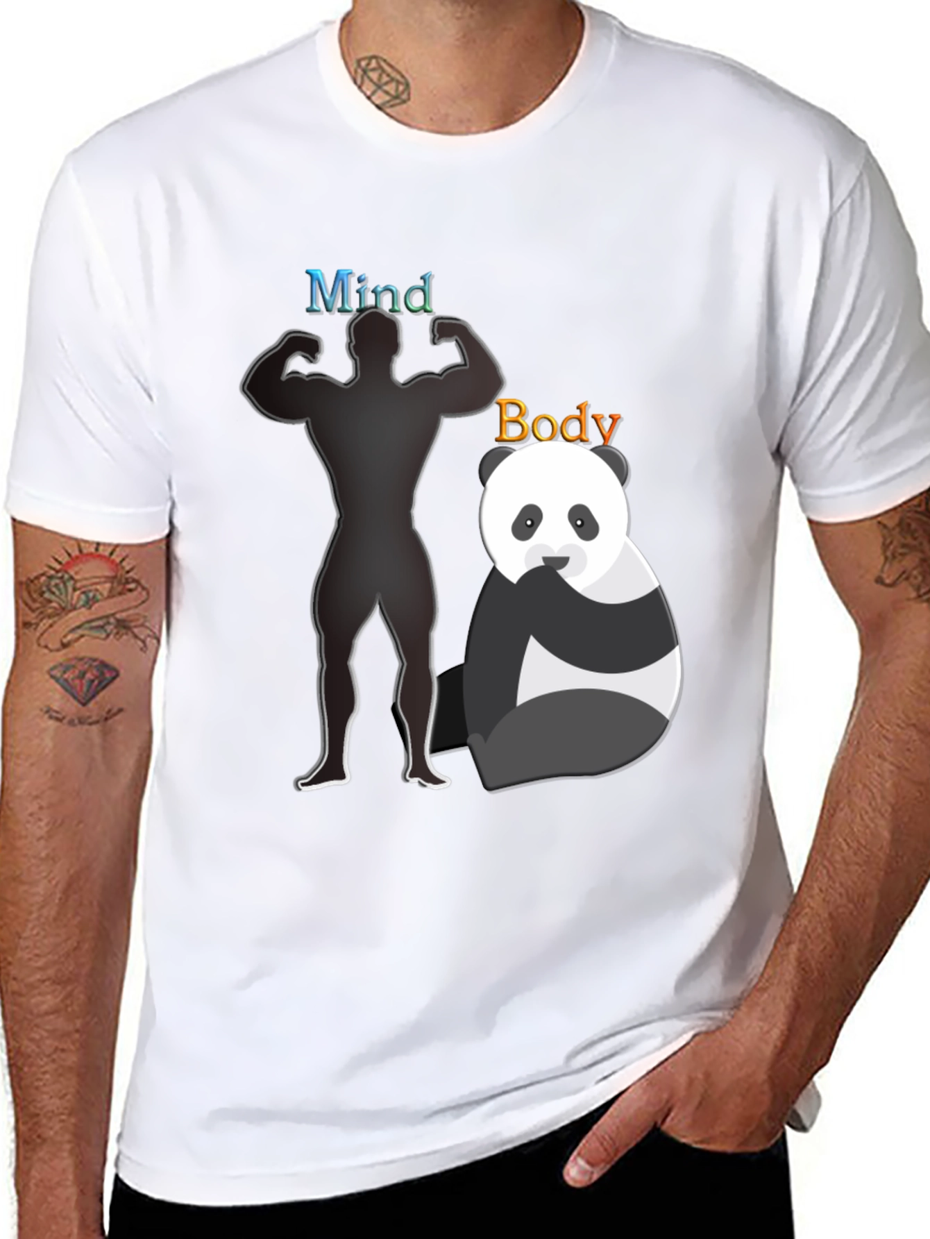 Mind and Body T-Shirt - Panda and Gym Design