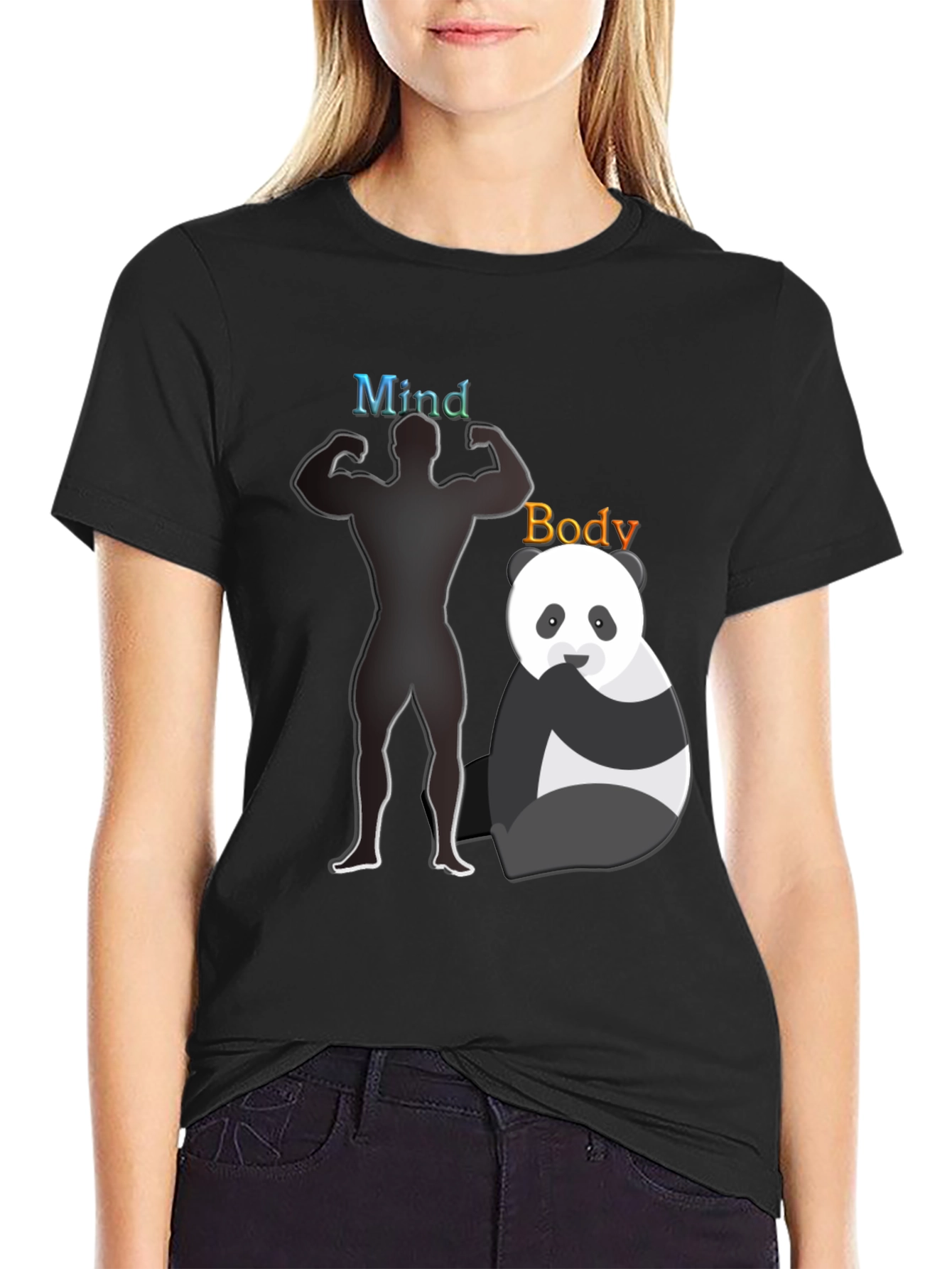Mind and Body T-Shirt - Panda and Gym Design
