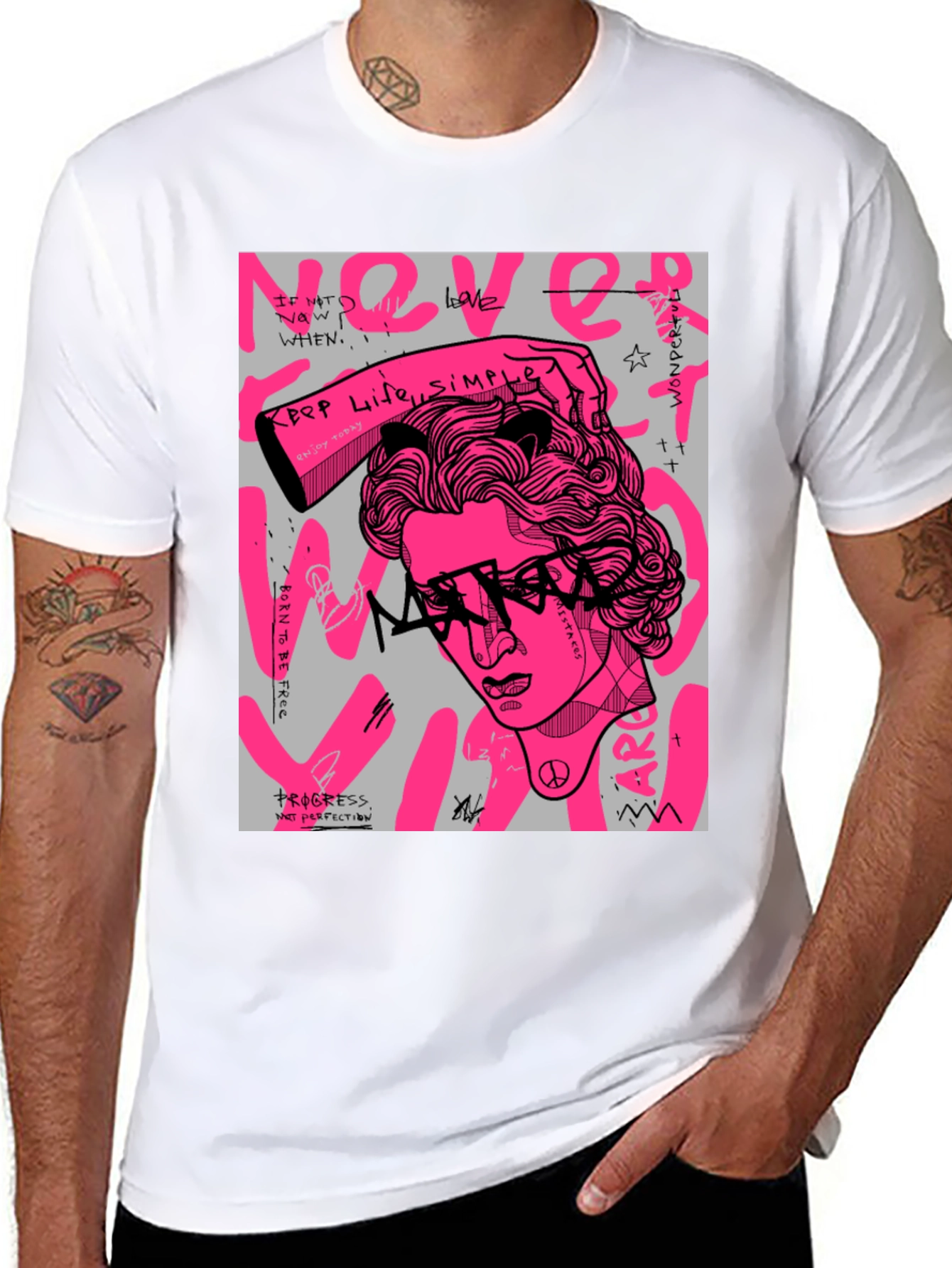 Edgy Graphic Print Mens Black T-Shirt
