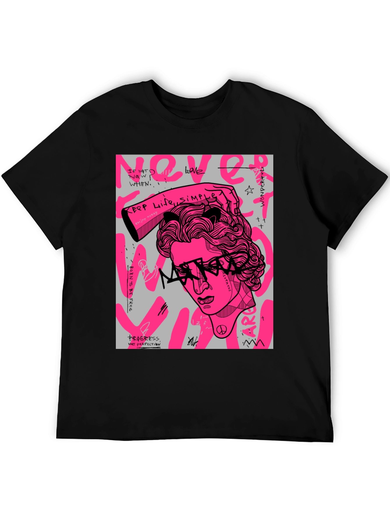 Edgy Graphic Print Mens Black T-Shirt