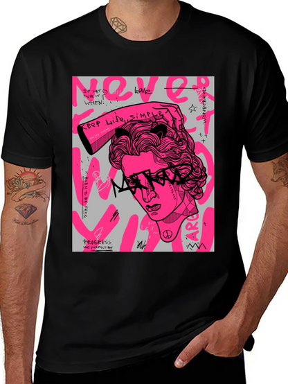 Edgy Graphic Print Mens Black T-Shirt