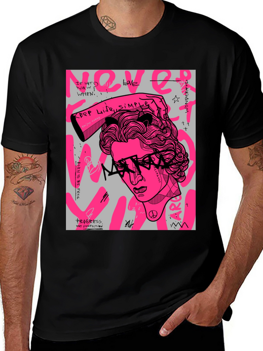 Edgy Graphic Print Mens Black T-Shirt