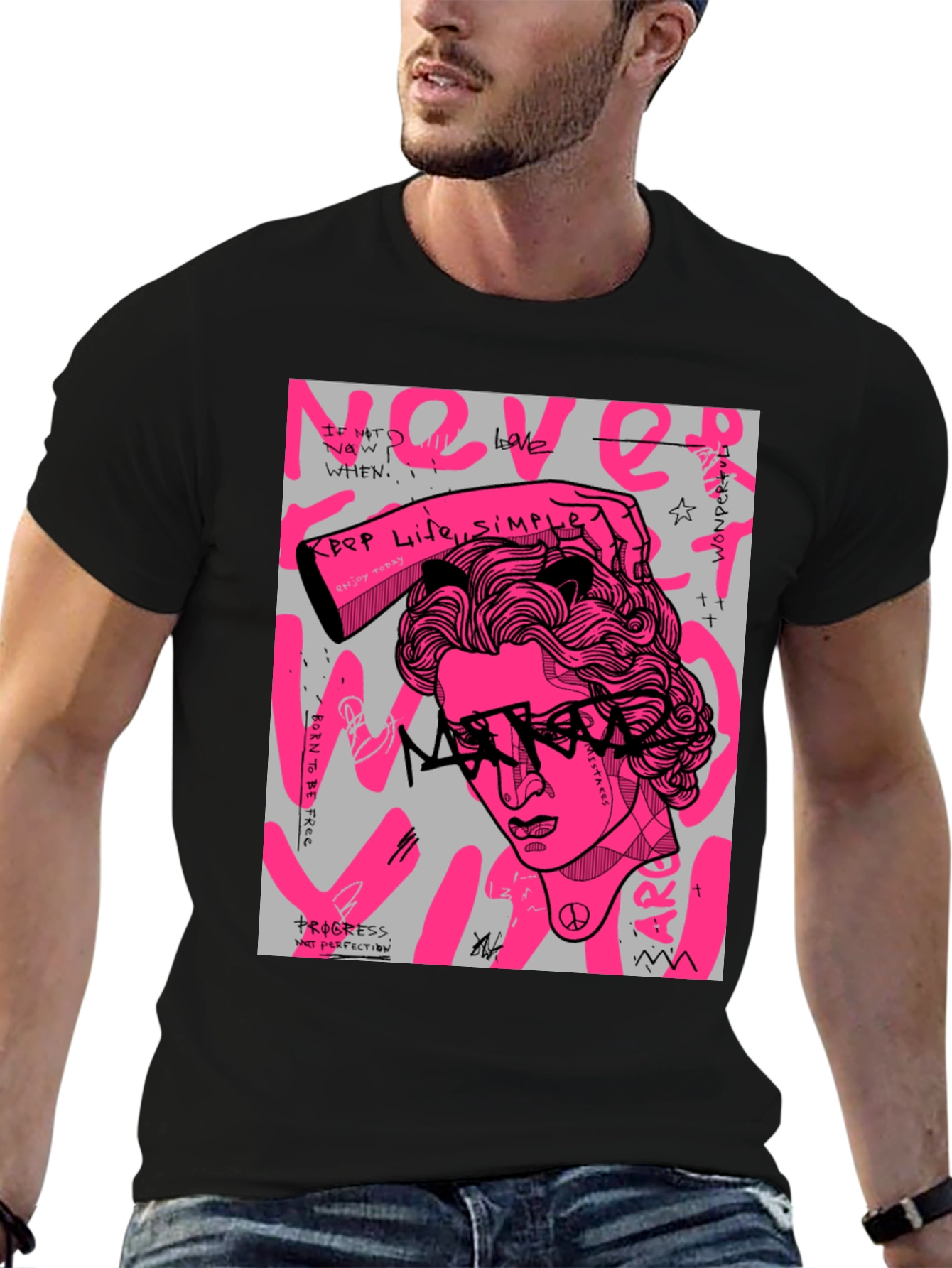 Edgy Graphic Print Mens Black T-Shirt