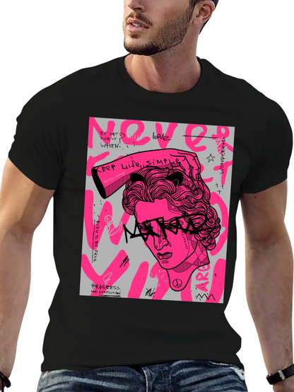 Edgy Graphic Print Mens Black T-Shirt