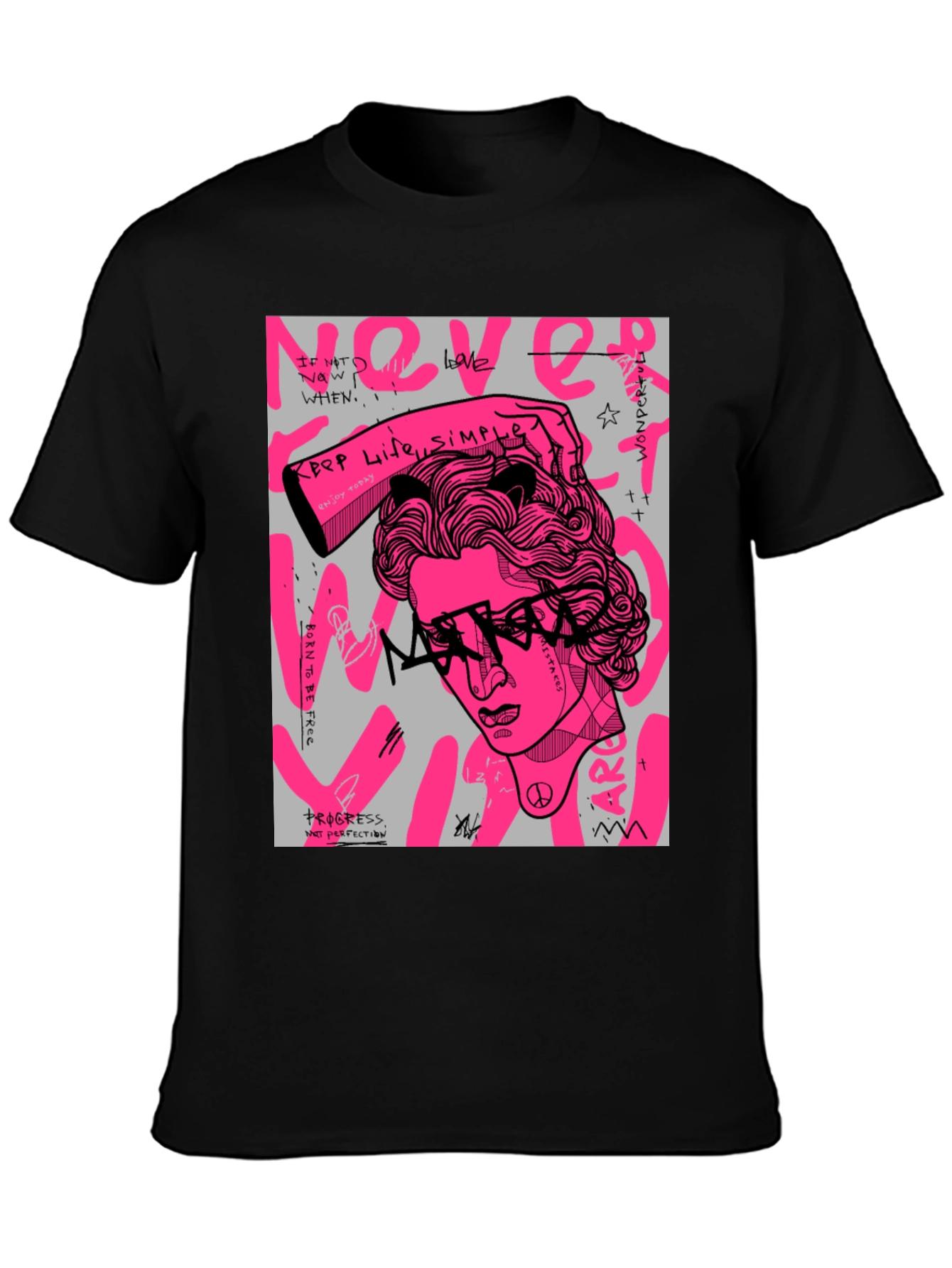 Edgy Graphic Print Mens Black T-Shirt