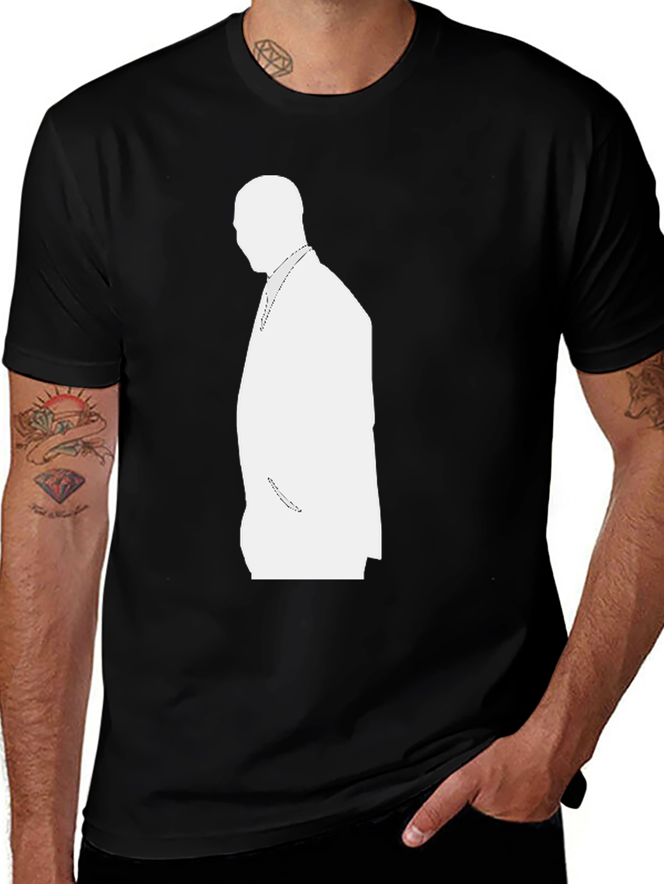 Mens Black T-Shirt with White Silhouette Design