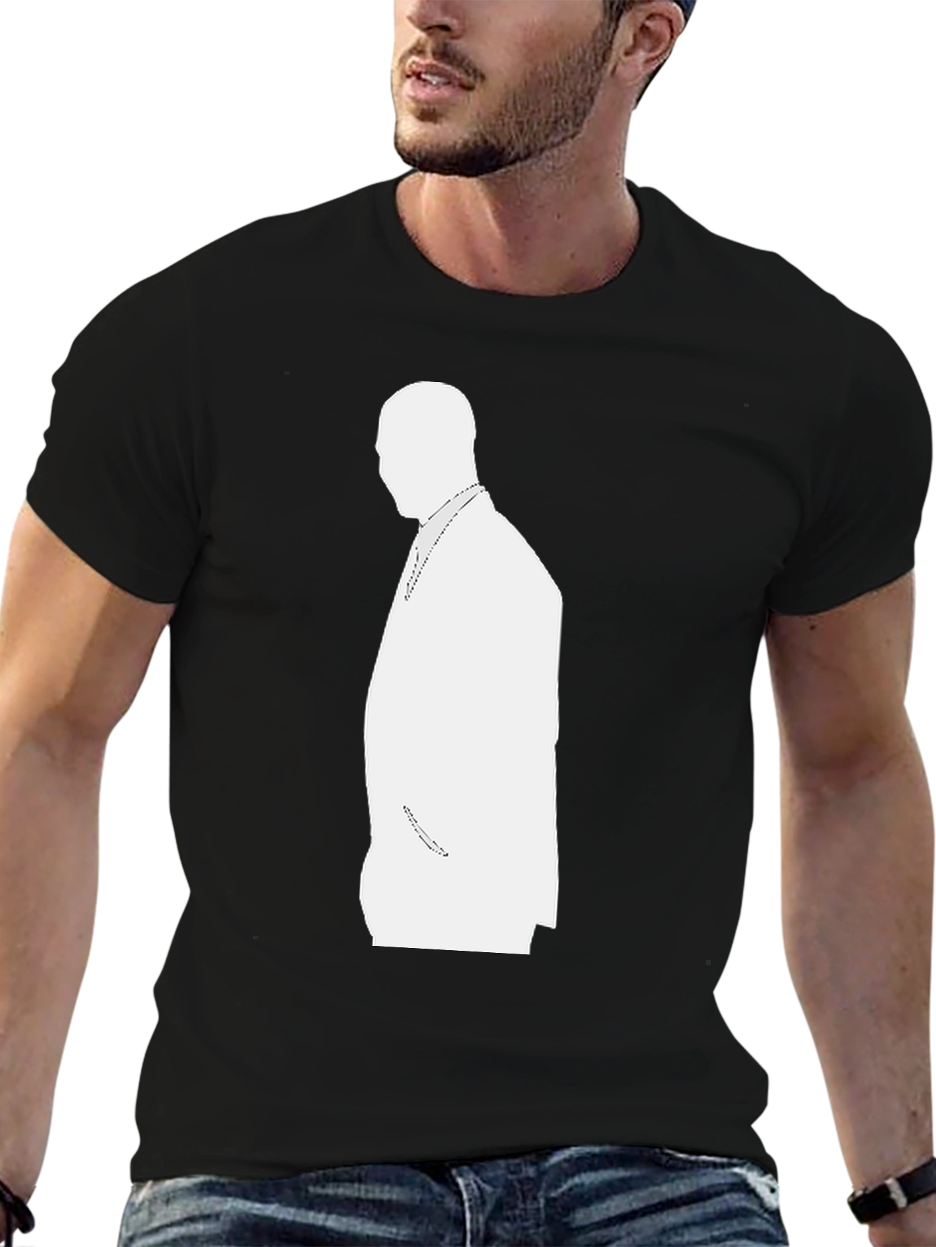 Mens Black T-Shirt with White Silhouette Design