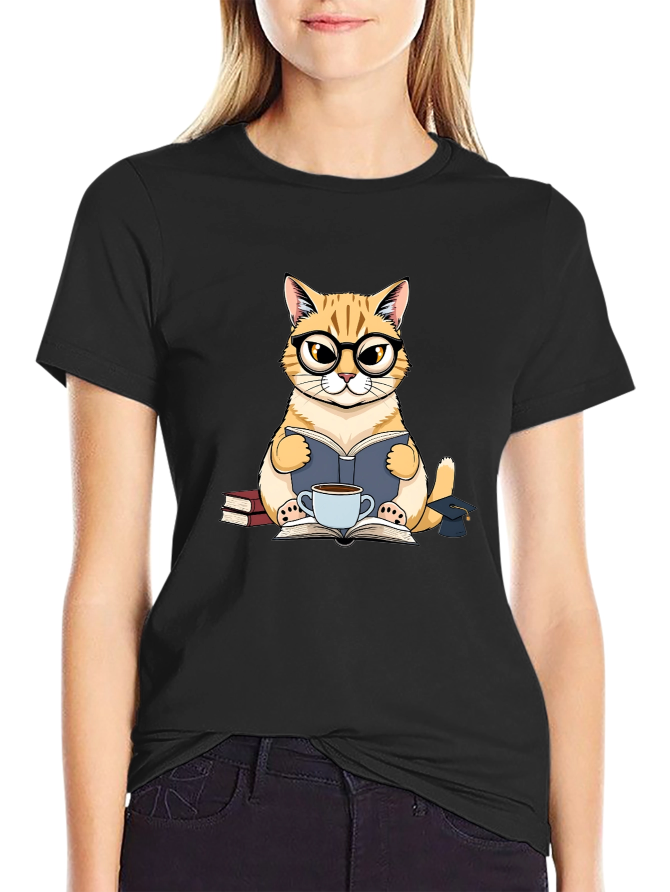 Cat Lover T-Shirt - Bookish Feline Design
