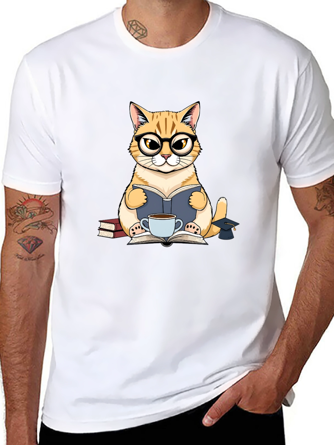 Cat Lover T-Shirt - Bookish Feline Design