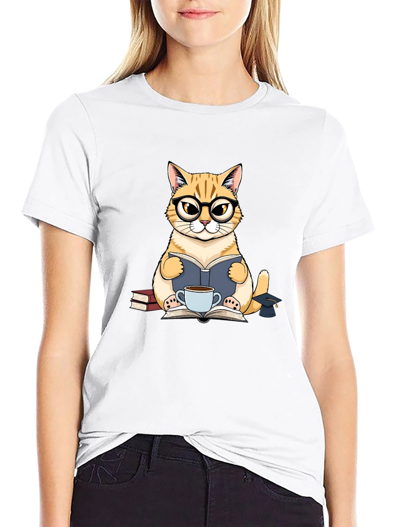Cat Lover T-Shirt - Bookish Feline Design