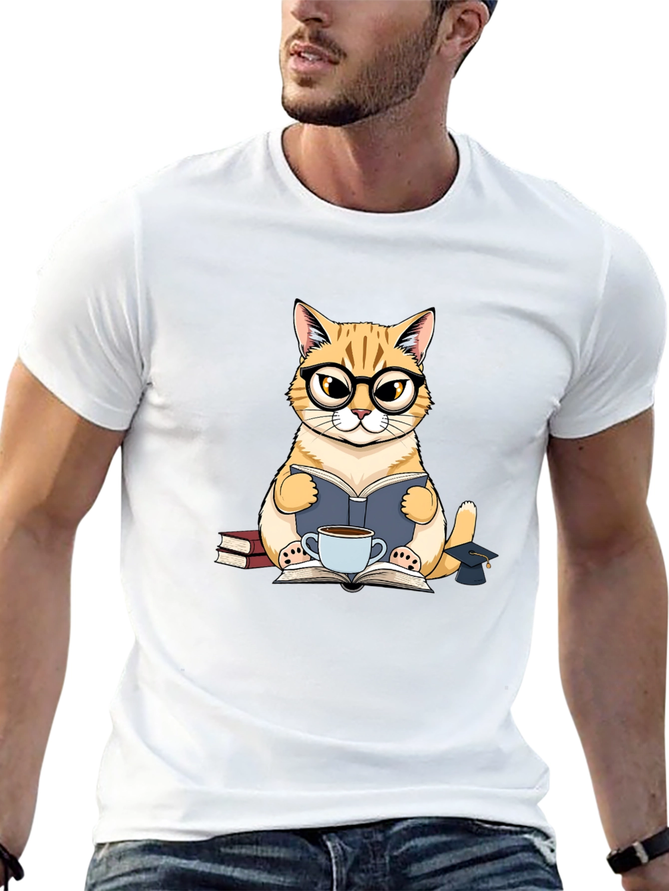 Cat Lover T-Shirt - Bookish Feline Design