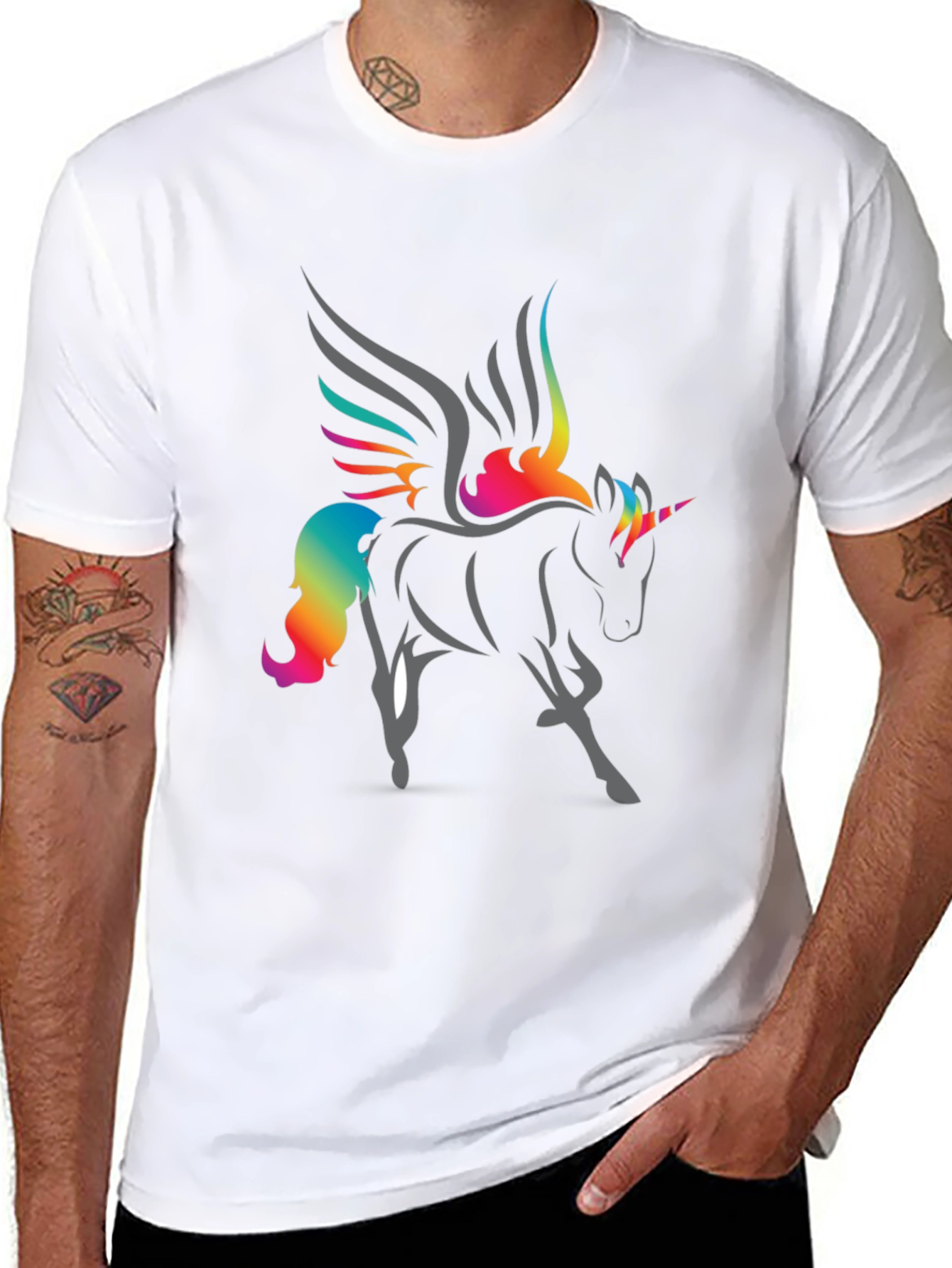 Rainbow Unicorn Graphic T-Shirt - Black