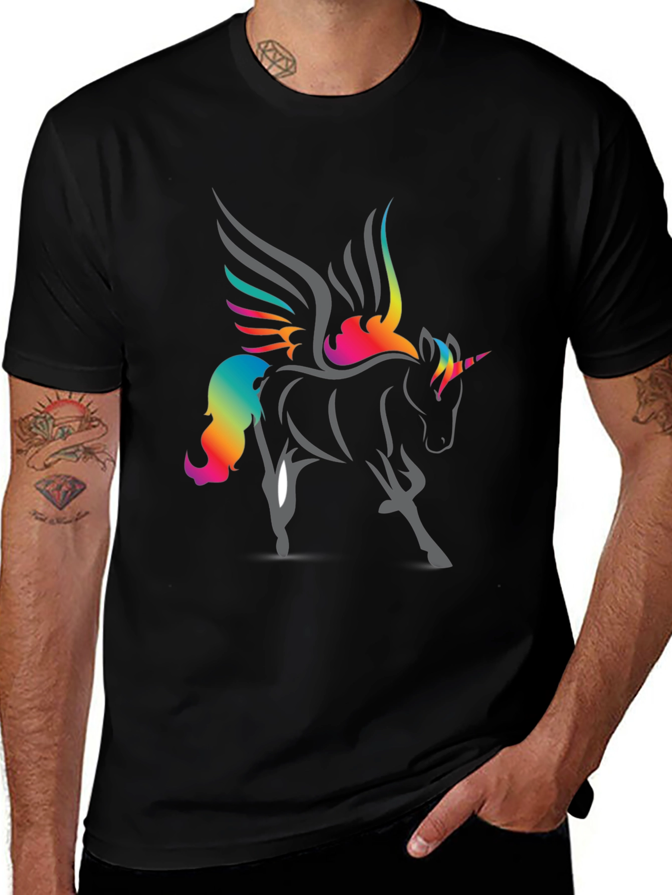 Rainbow Unicorn Graphic T-Shirt - Black
