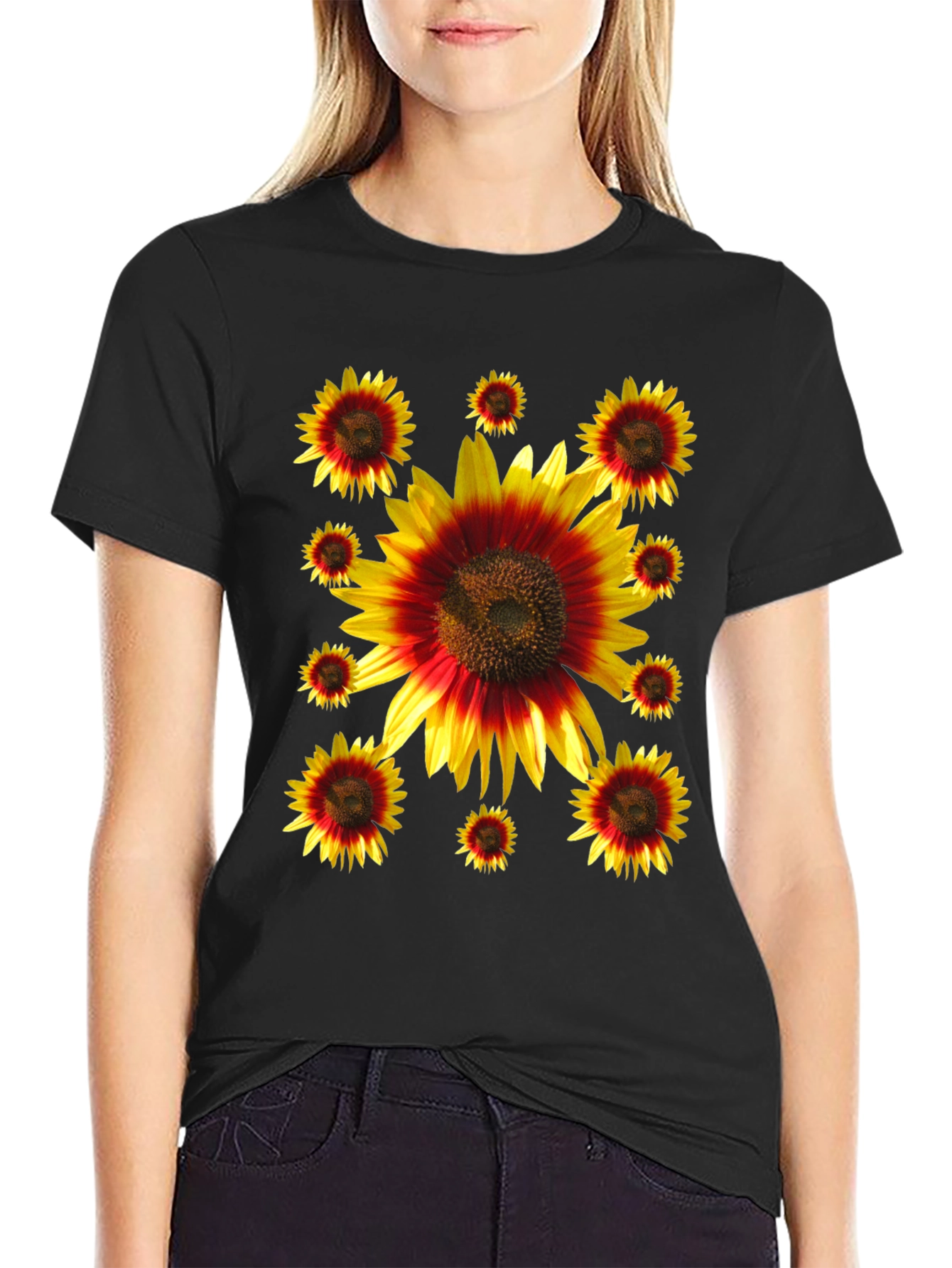 Sunflower Graphic Print Black Tee