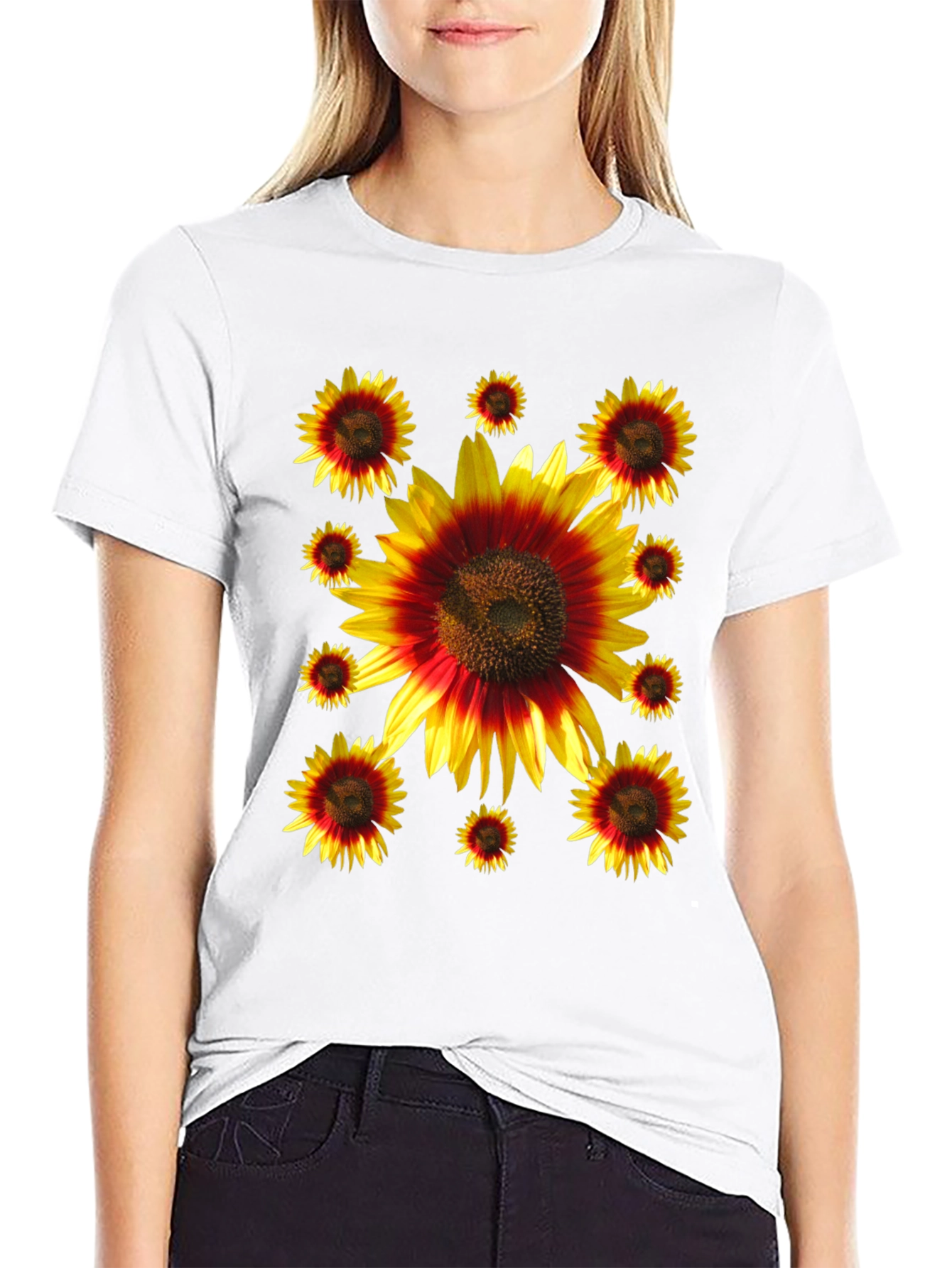 Sunflower Graphic Print Black Tee