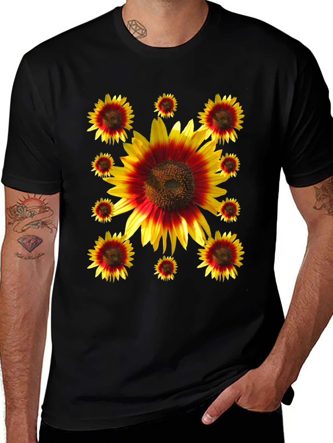 Sunflower Graphic Print Black Tee