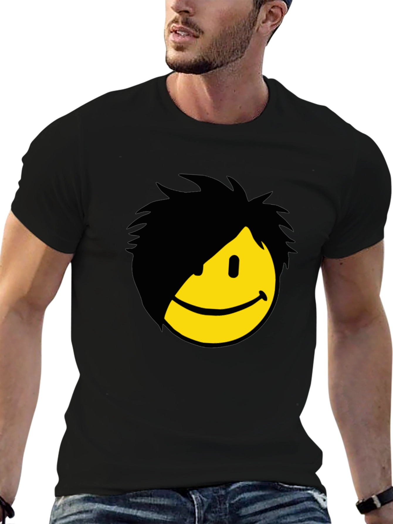 Emo Smiley Graphic Tee - Black