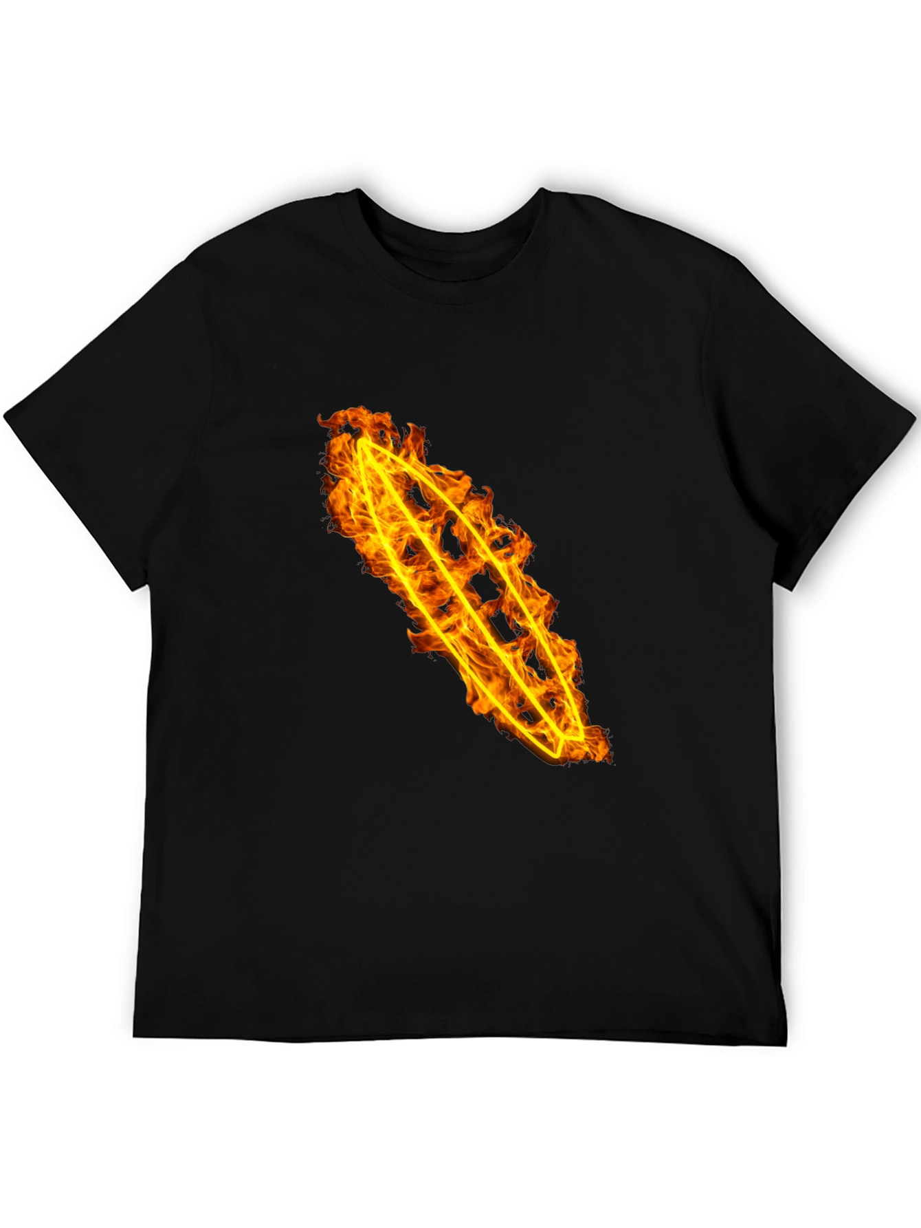 Fiery Flame Design Black Cotton Tee