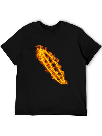 Fiery Flame Design Black Cotton Tee