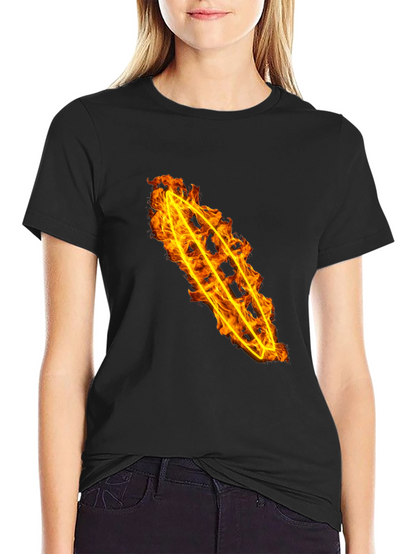 Fiery Flame Design Black Cotton Tee