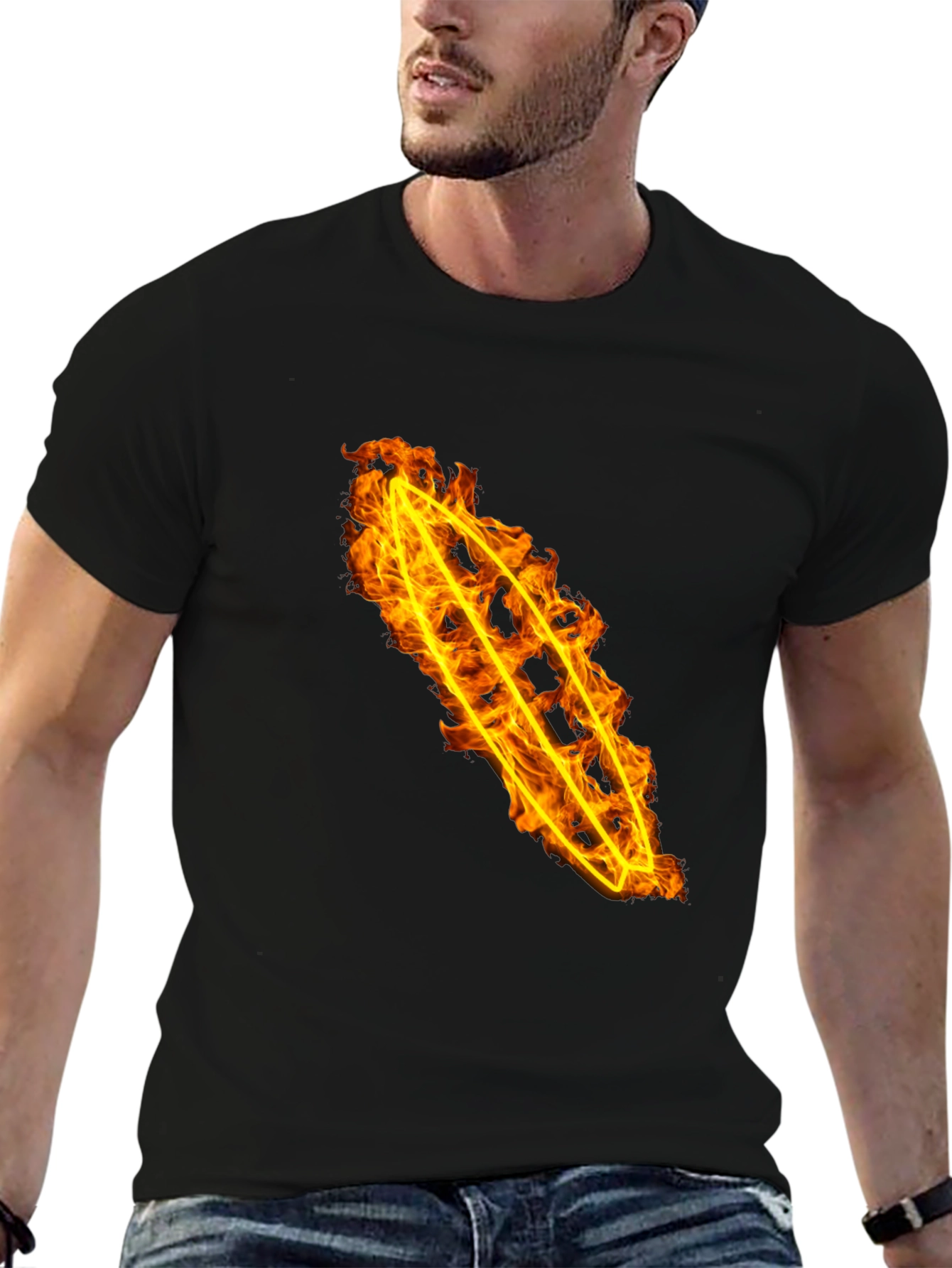 Fiery Flame Design Black Cotton Tee
