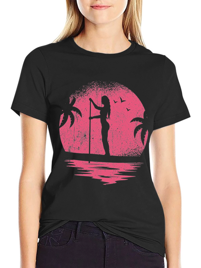 Sunset Paddleboard T-Shirt - Black Graphic Tee