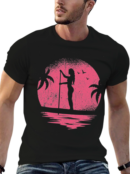 Sunset Paddleboard T-Shirt - Black Graphic Tee