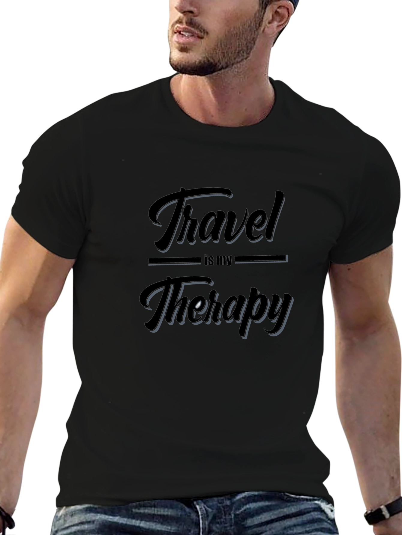 Travel is My Therapy Black Graphic T-Shirt
