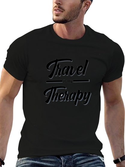 Travel is My Therapy Black Graphic T-Shirt
