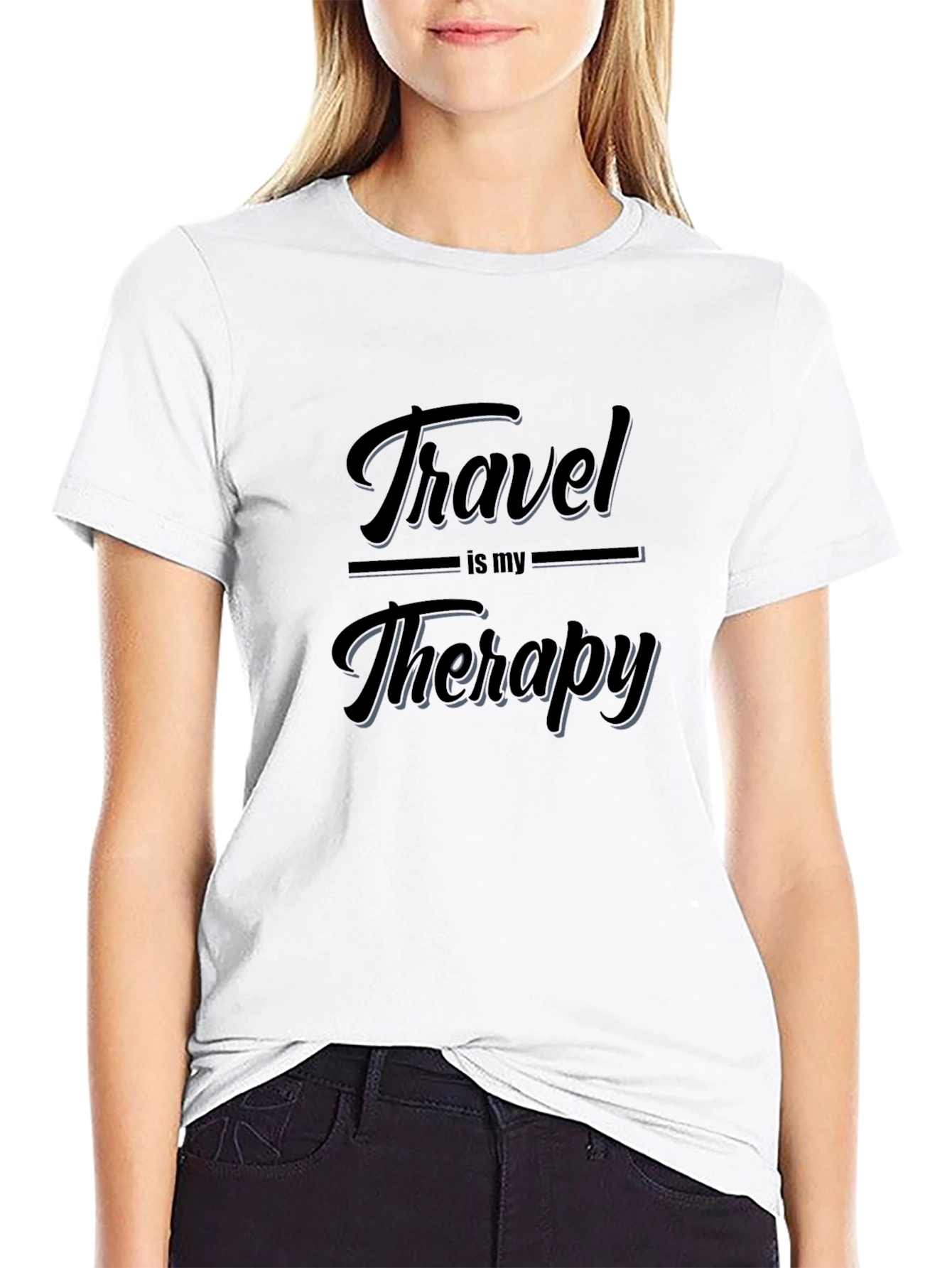 Travel is My Therapy Black Graphic T-Shirt