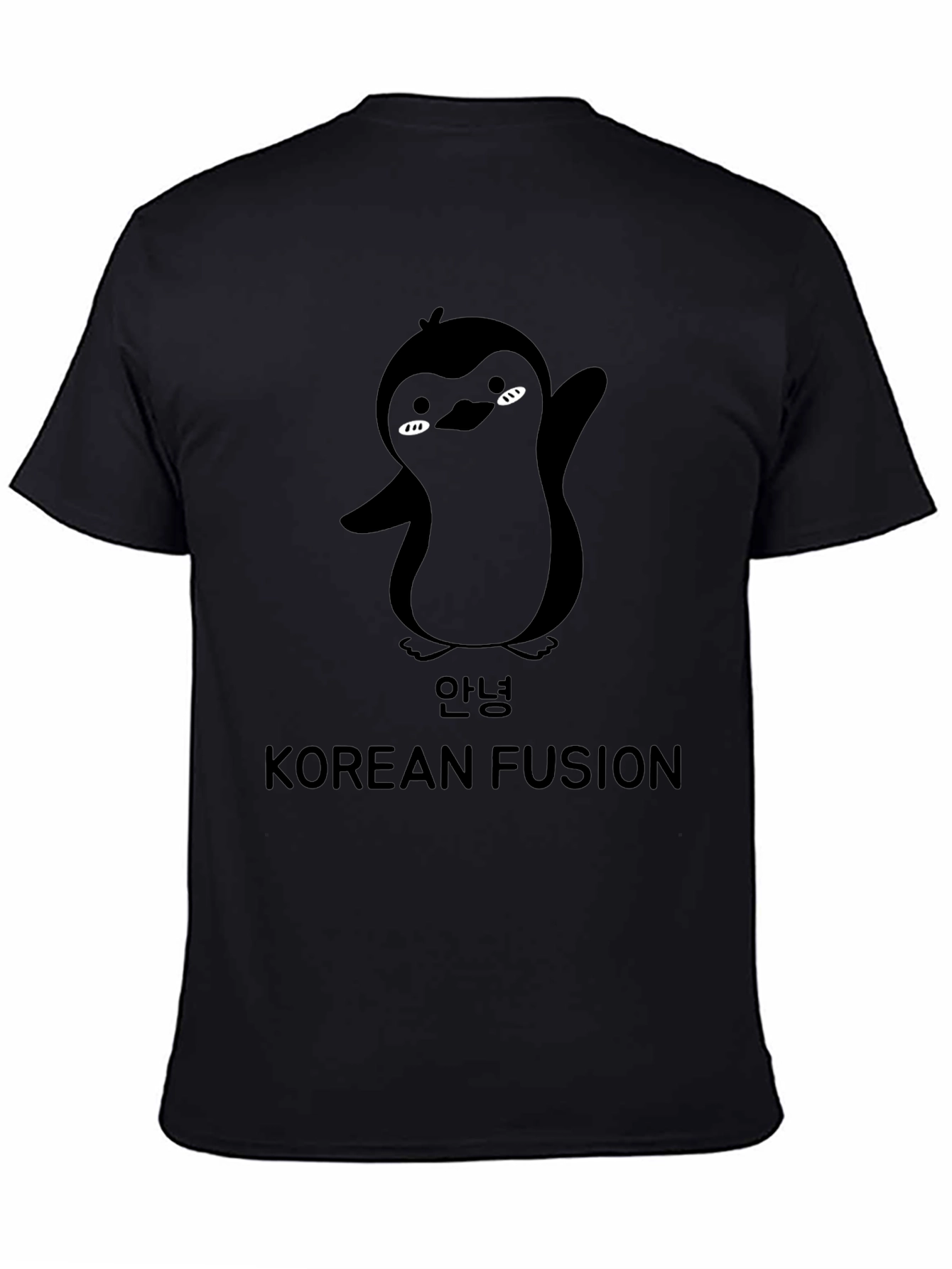 Korean Fusion Penguin Graphic T-Shirt - Black