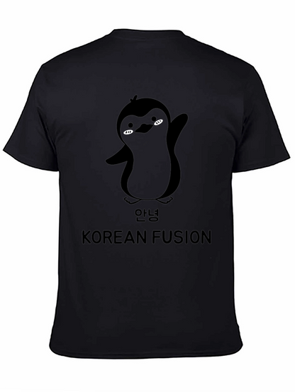 Korean Fusion Penguin Graphic T-Shirt - Black