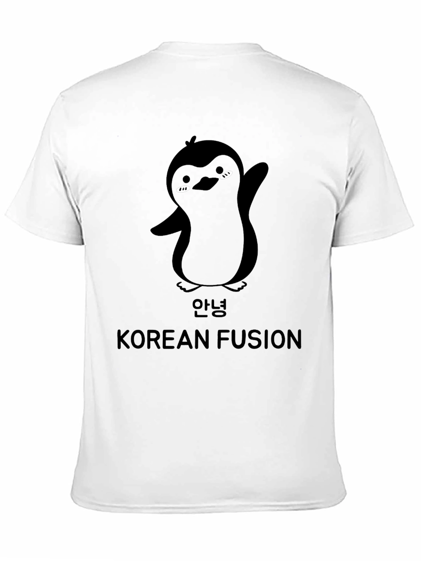Korean Fusion Penguin Graphic T-Shirt - Black
