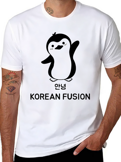 Korean Fusion Penguin Graphic T-Shirt - Black
