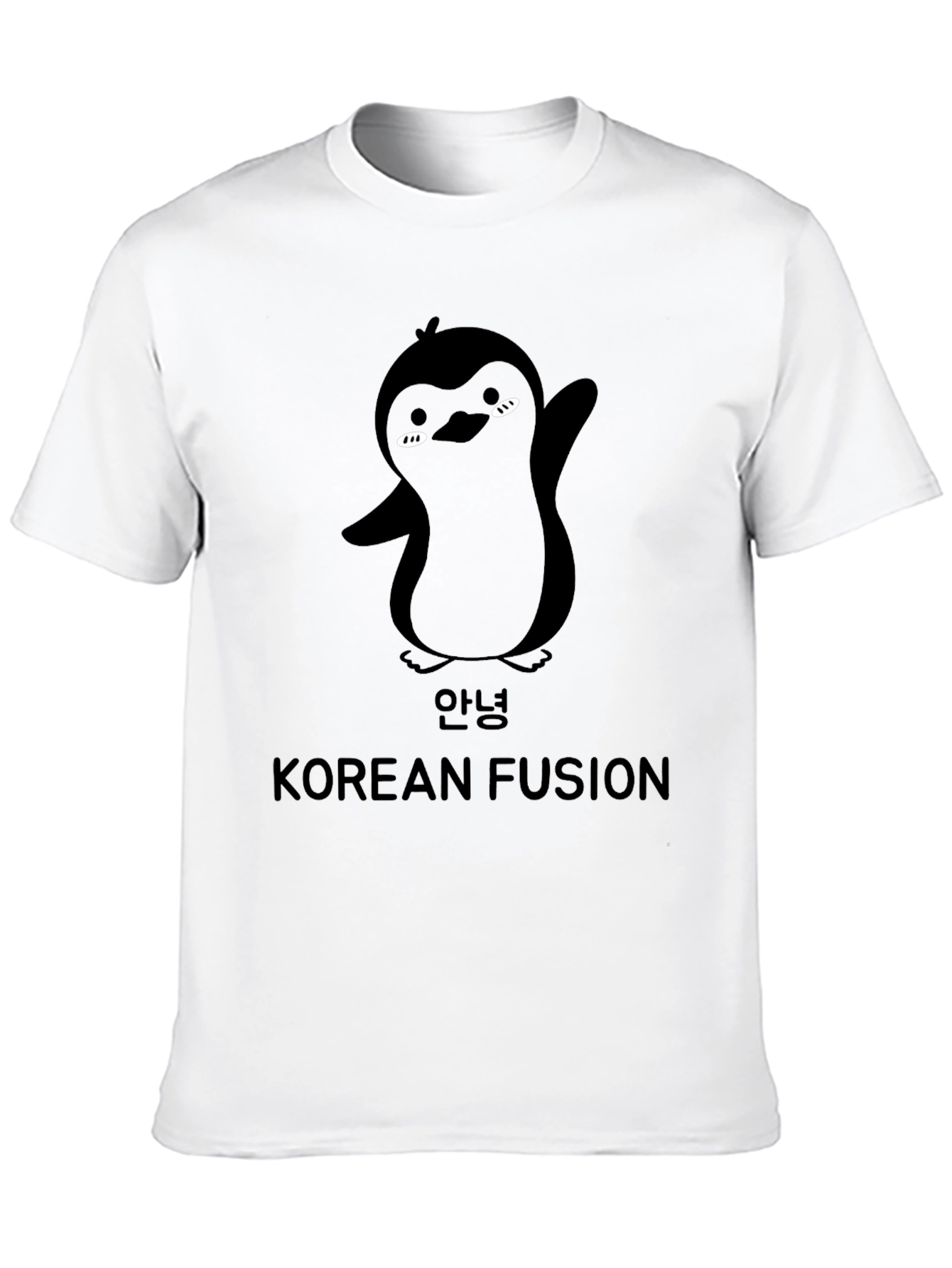 Korean Fusion Penguin Graphic T-Shirt - Black
