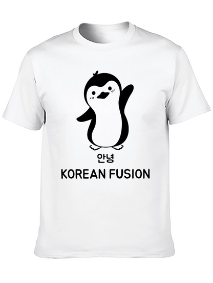 Korean Fusion Penguin Graphic T-Shirt - Black