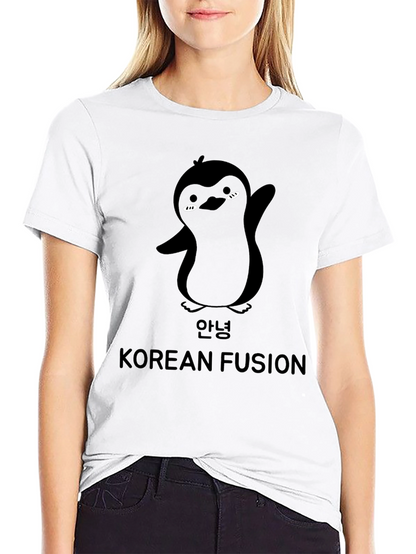 Korean Fusion Penguin Graphic T-Shirt - Black