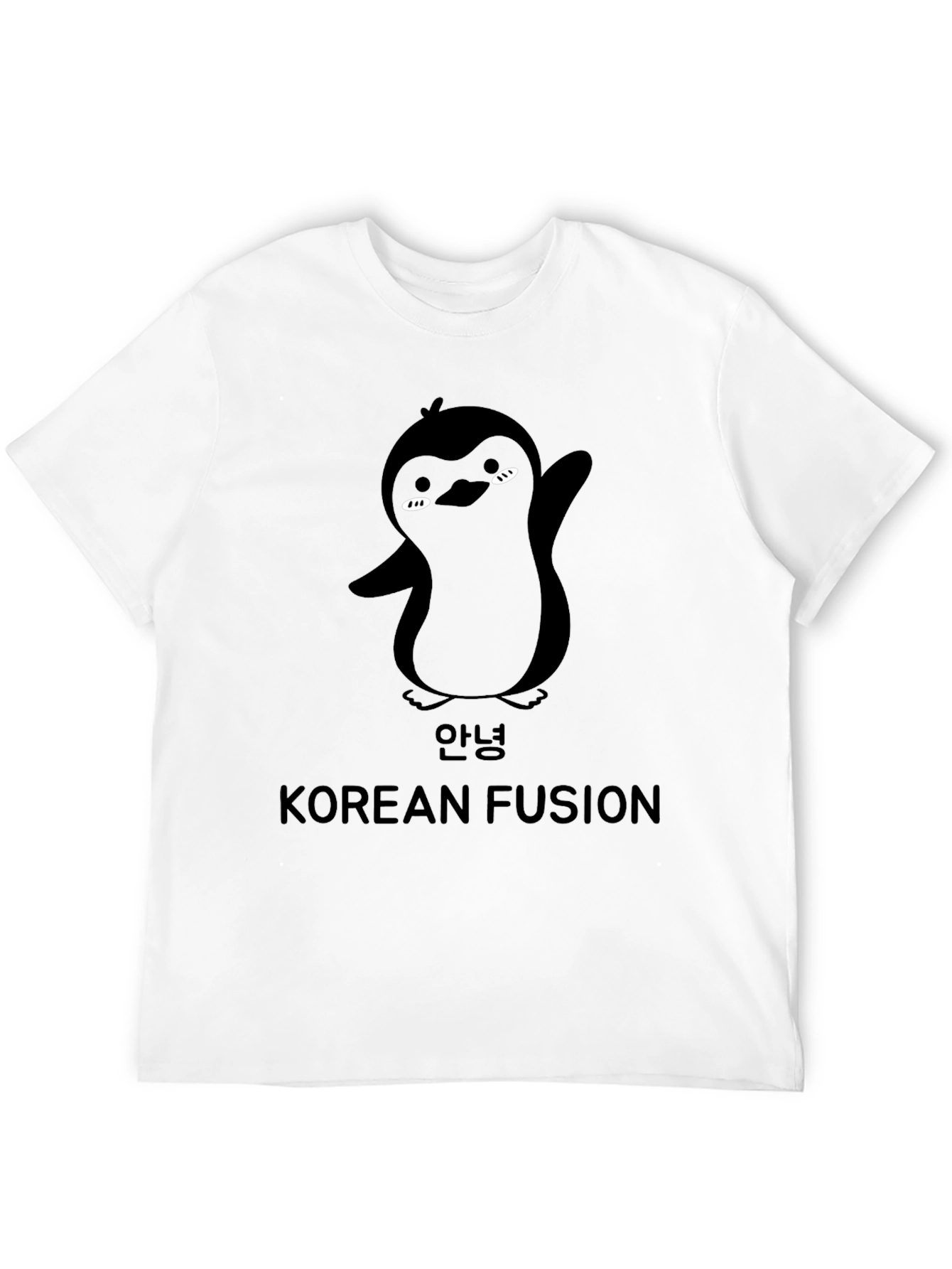 Korean Fusion Penguin Graphic T-Shirt - Black