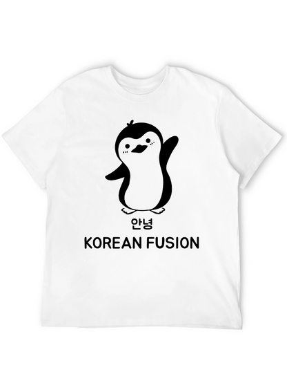 Korean Fusion Penguin Graphic T-Shirt - Black
