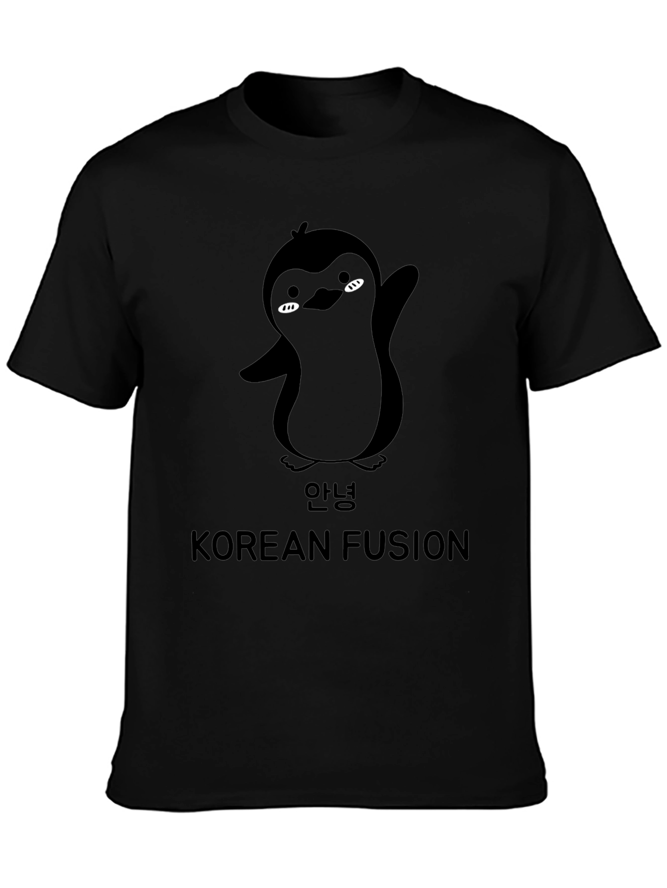 Korean Fusion Penguin Graphic T-Shirt - Black