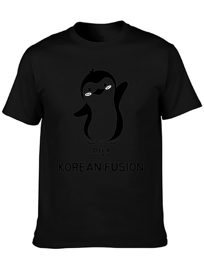 Korean Fusion Penguin Graphic T-Shirt - Black