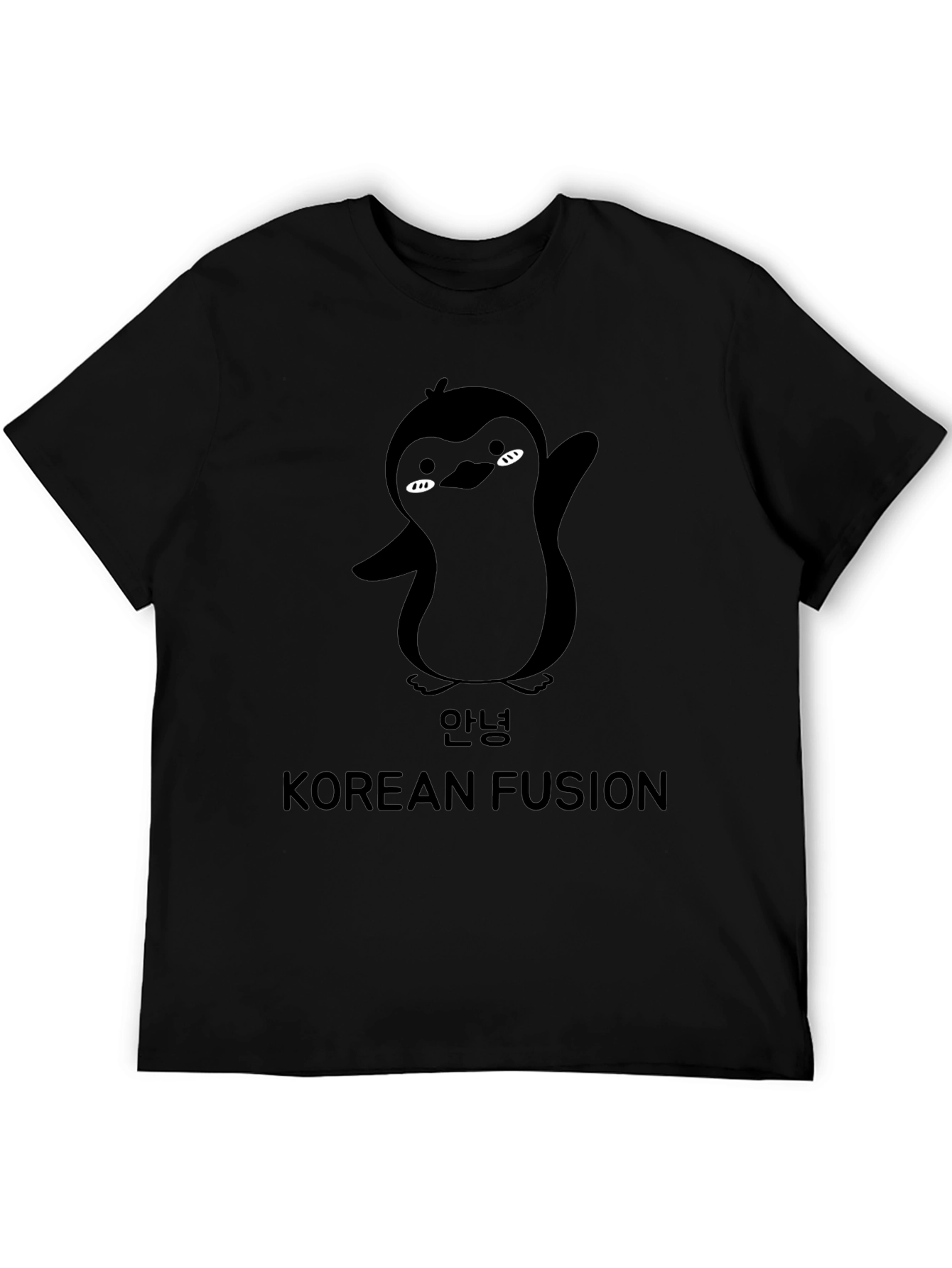 Korean Fusion Penguin Graphic T-Shirt - Black